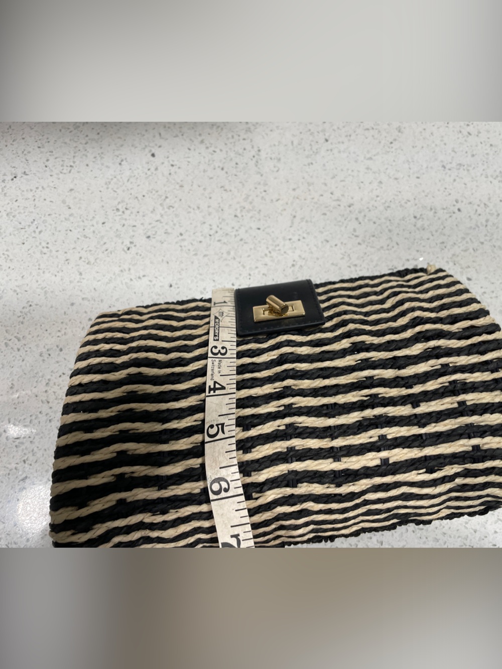 Ann Taylor Black and Natural Woven in Straw Clutch with Gold Turn-Lock - Picture 7 of 7